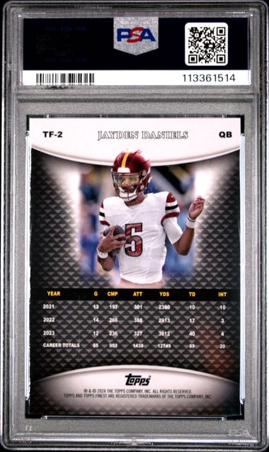 2024 Topps Finest Team Finest Jayden Daniels #Tf2 (Team Finest-Blue Refractor) Gem Mt 10 back