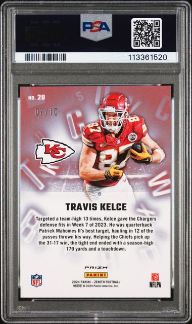 2024 Panini Zenith A To Z Travis Kelce #20 (A To Z-Gold) Gem Mt 10 back