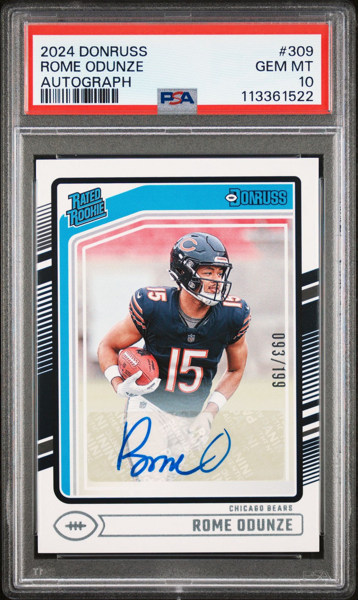 2024 Panini Donruss Rome Odunze #309 (Autograph) Gem Mt 10 front