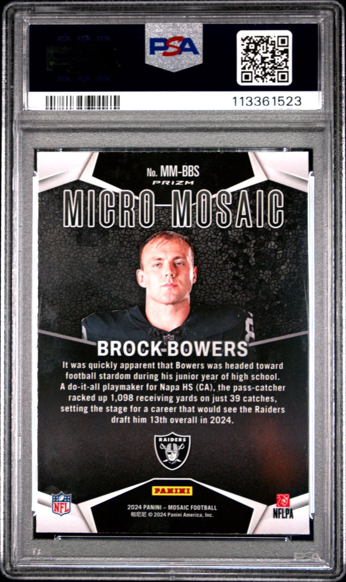 2024 Panini Mosaic Micro Mosaic Brock Bowers #Mmbbs Gem Mt 10 back