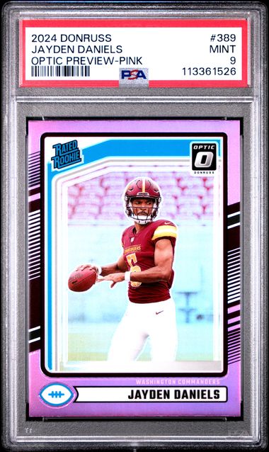 2024 Panini Donruss Jayden Daniels #389 (Optic Preview-Pink) Mint 9 front
