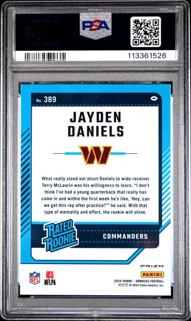 2024 Panini Donruss Jayden Daniels #389 (Optic Preview-Pink) Mint 9 back