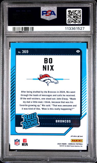 2024 Panini Donruss Bo Nix #369 (Optic Preview-Red Wave) Gem Mt 10 back