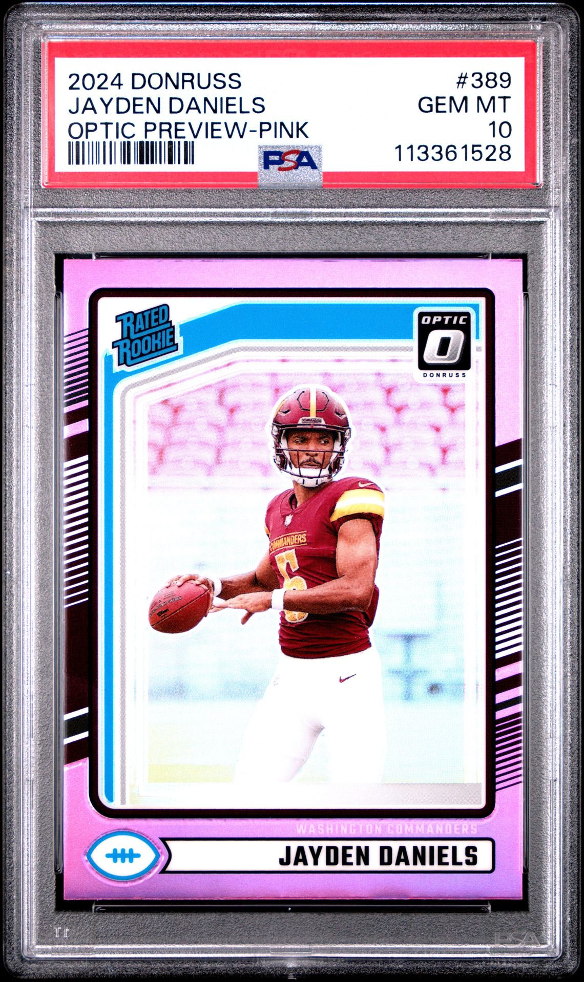 2024 Panini Donruss Jayden Daniels #389 (Optic Preview-Pink) Gem Mt 10 front