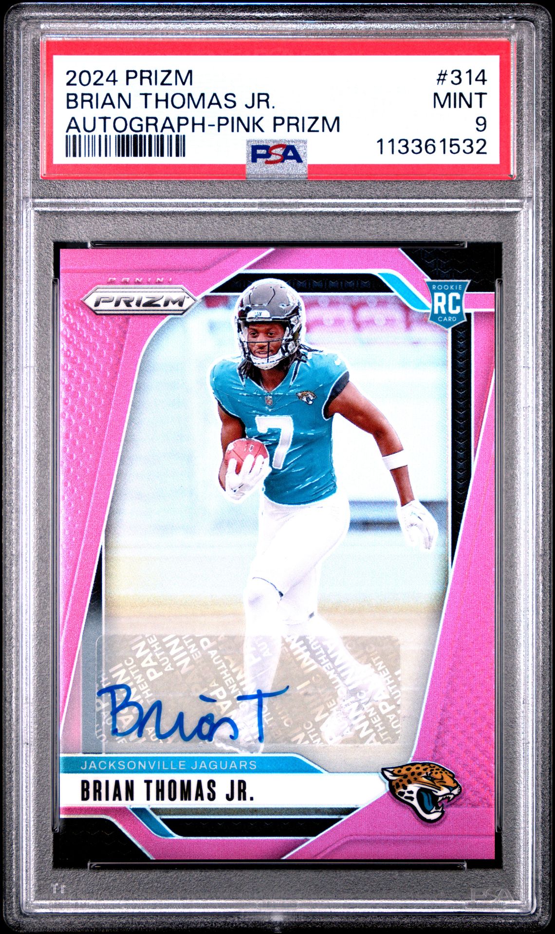 2024 Panini Prizm Brian Thomas Jr. #314 (Autograph-Pink Prizm) Mint 9 front