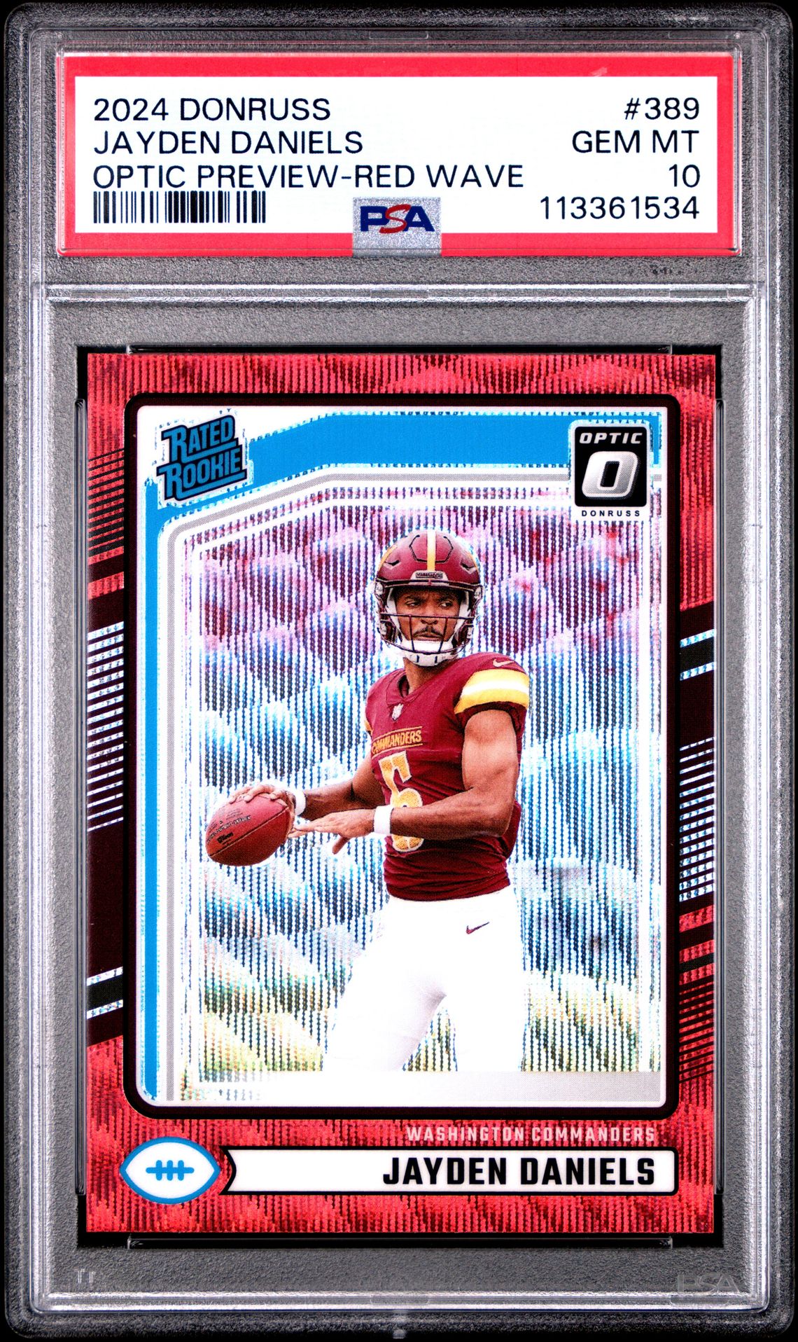 2024 Panini Donruss Jayden Daniels #389 (Optic Preview-Red Wave) Gem Mt 10 front