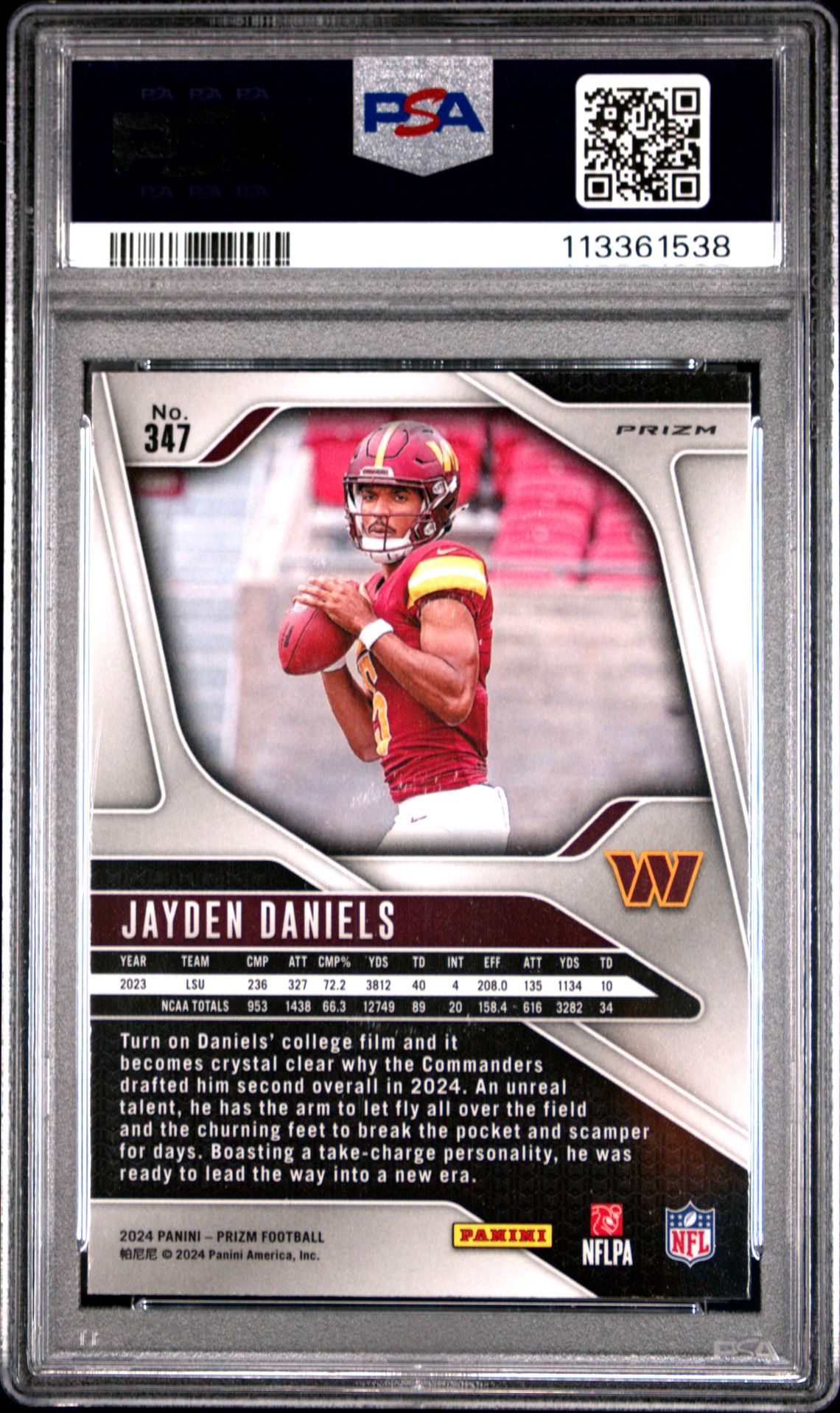 2024 Panini Prizm Jayden Daniels #347 (Green Wave) Mint 9 back