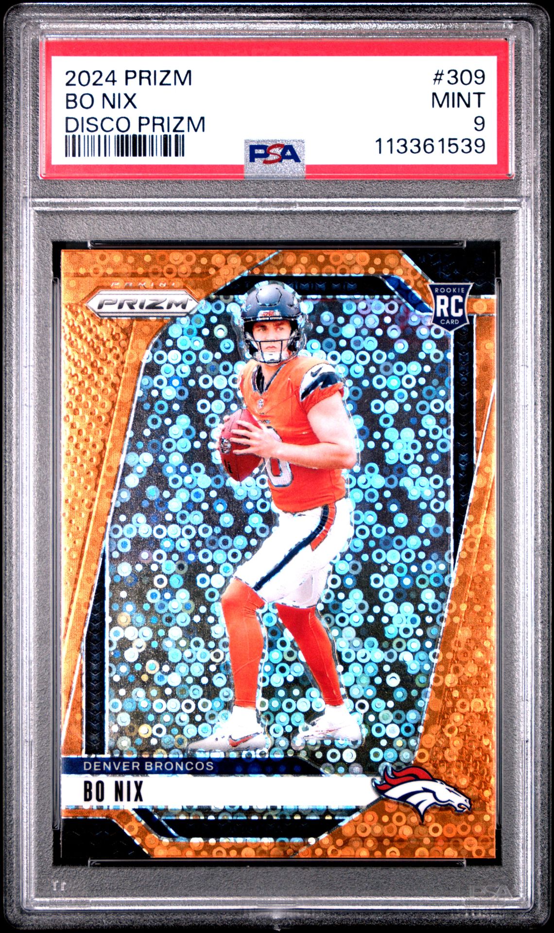 2024 Panini Prizm Bo Nix #309 (Disco Prizm) Mint 9 front
