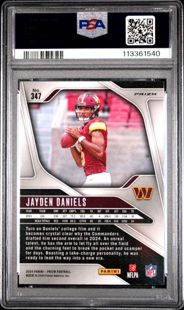 2024 Panini Prizm Jayden Daniels #347 (Green Wave) Gem Mt 10 back