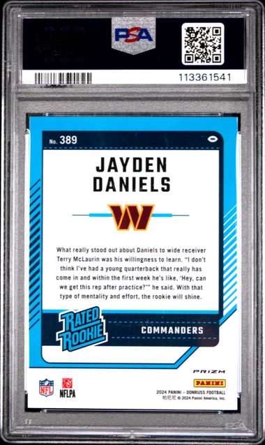 2024 Panini Donruss Jayden Daniels #389 (Optic Preview-Pink) Gem Mt 10 back