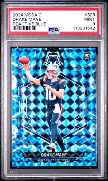 2024 Panini Mosaic Drake Maye #303 (Reactive Blue) Mint 9 front