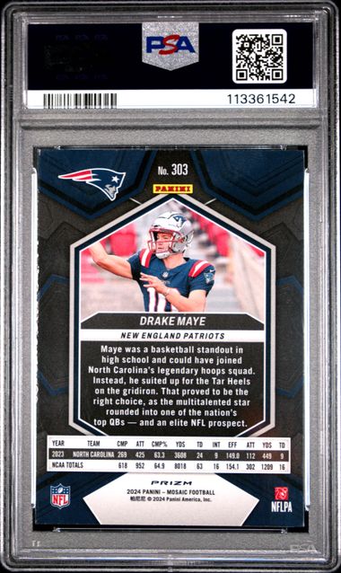 2024 Panini Mosaic Drake Maye #303 (Reactive Blue) Mint 9 back