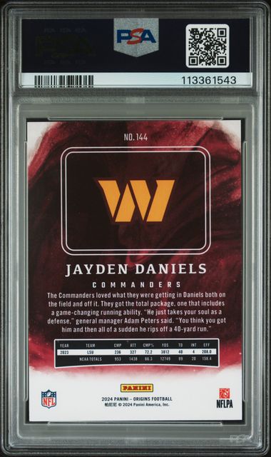 2024 Panini Origins Jayden Daniels #144 Mint 9 back