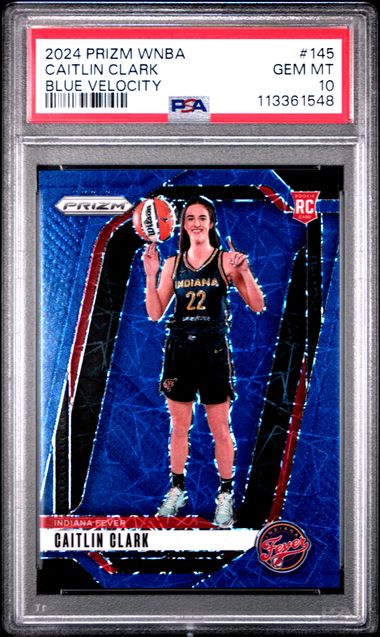 2024 Panini Prizm Wnba Caitlin Clark #145 (Blue Velocity) Gem Mt 10 front