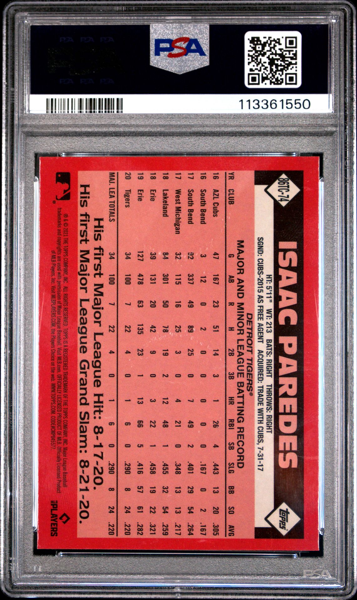 2021 Topps Silver Pack 1986 Chrome Promo Isaac Paredes #74 (Series 2) Mint 9 back