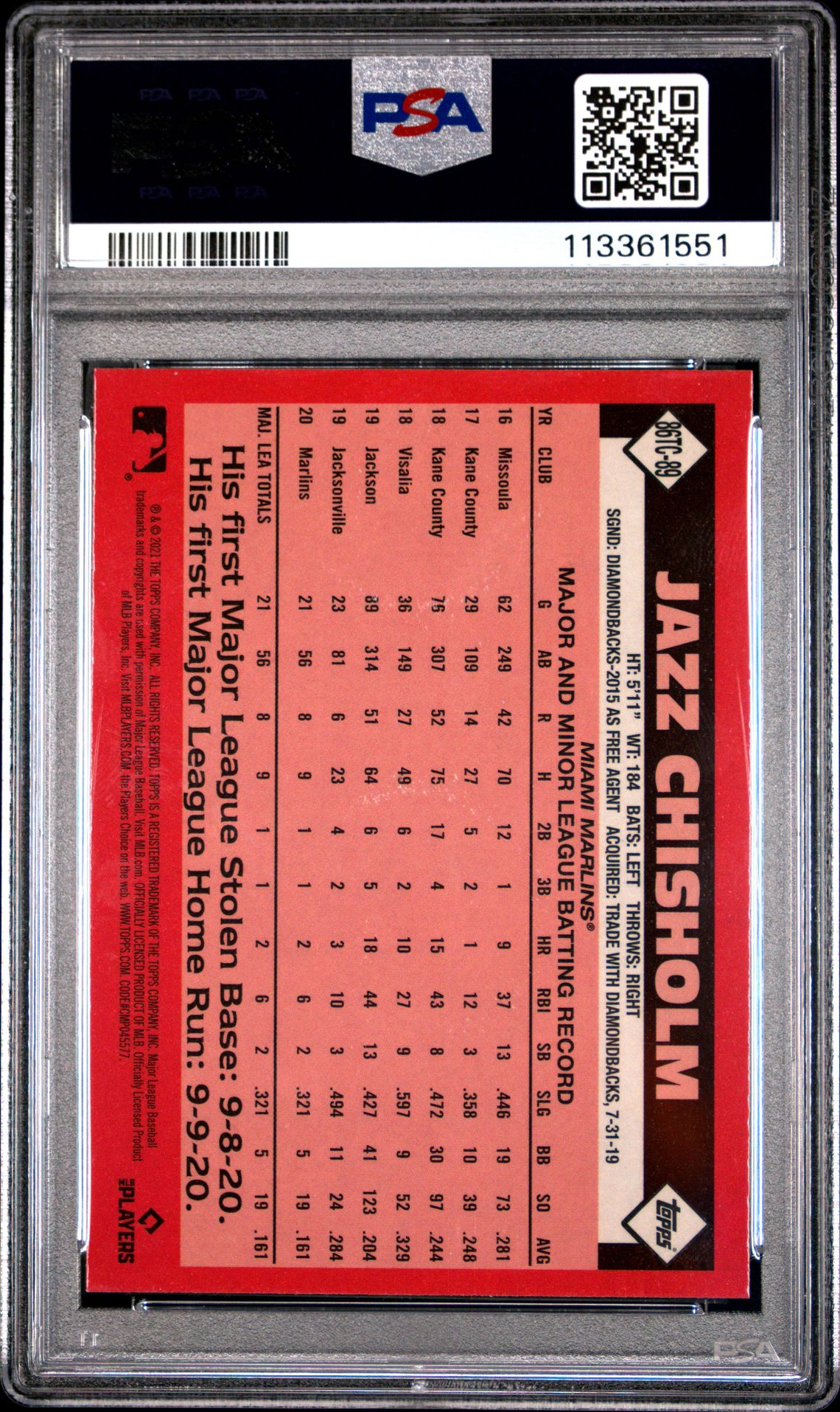 2021 Topps Silver Pack 1986 Chrome Promo Jazz Chisholm #89 (Series 2) Mint 9 back