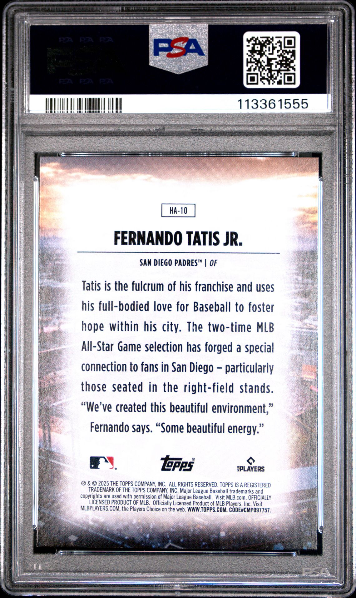 2025 Topps Home Field Advantage Fernando Tatis Jr. #Ha10 Gem Mt 10 back