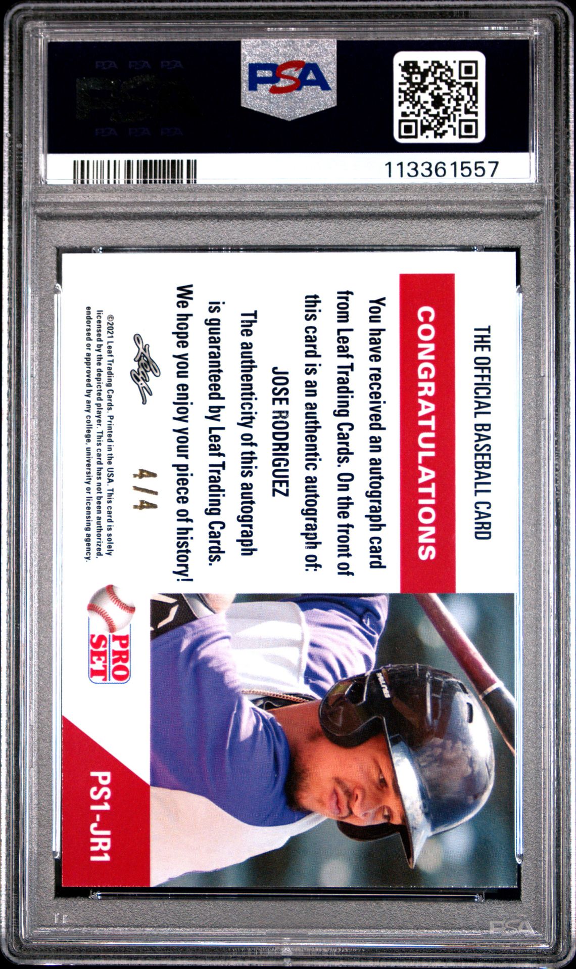 2021 Leaf Pro Set Metal 1991 Pro Set Autographs Jose Rodriguez #Ps1Jr1 ('91 Pro Set Au-Green Mojo) Mint 9 back