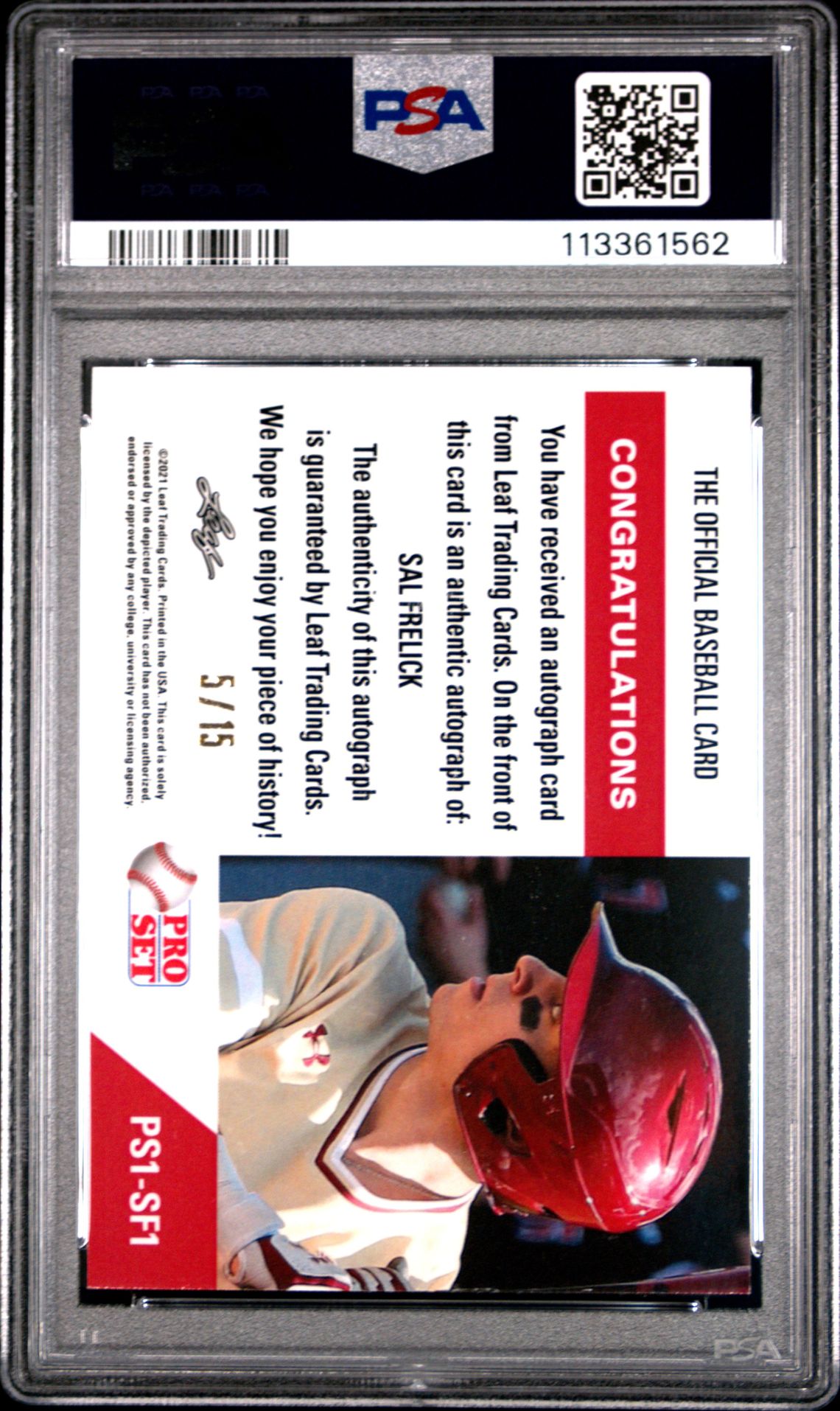 2021 Leaf Pro Set Metal 1991 Pro Set Autographs Sal Frelick #Ps1Sf1 (1991 Pro Set Auto-Ebony) Mint 9 back