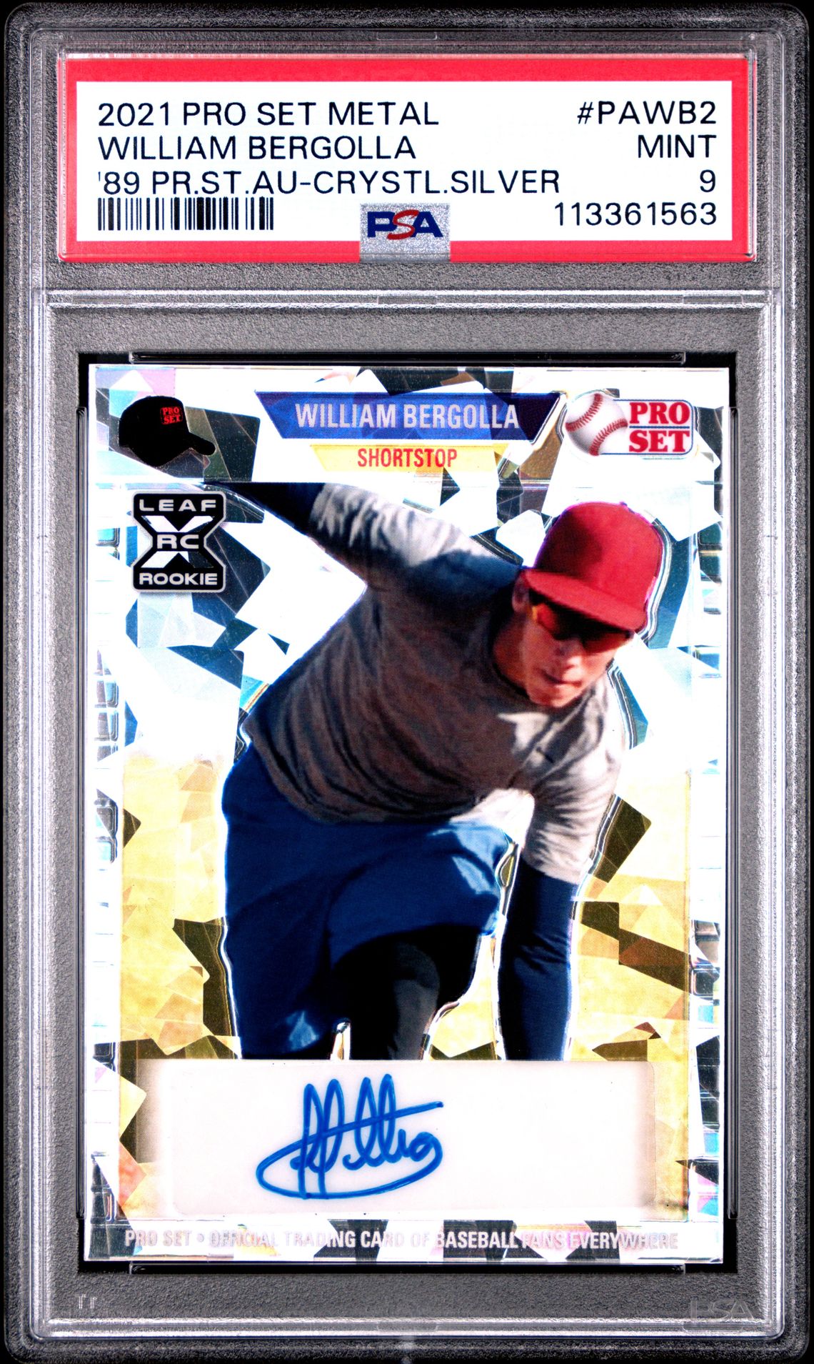 2021 Leaf Pro Set Metal 1989 Pro Set Autographs William Bergolla #Pawb2 ('89 Pr.st.au-Crystl.silver) Mint 9 front