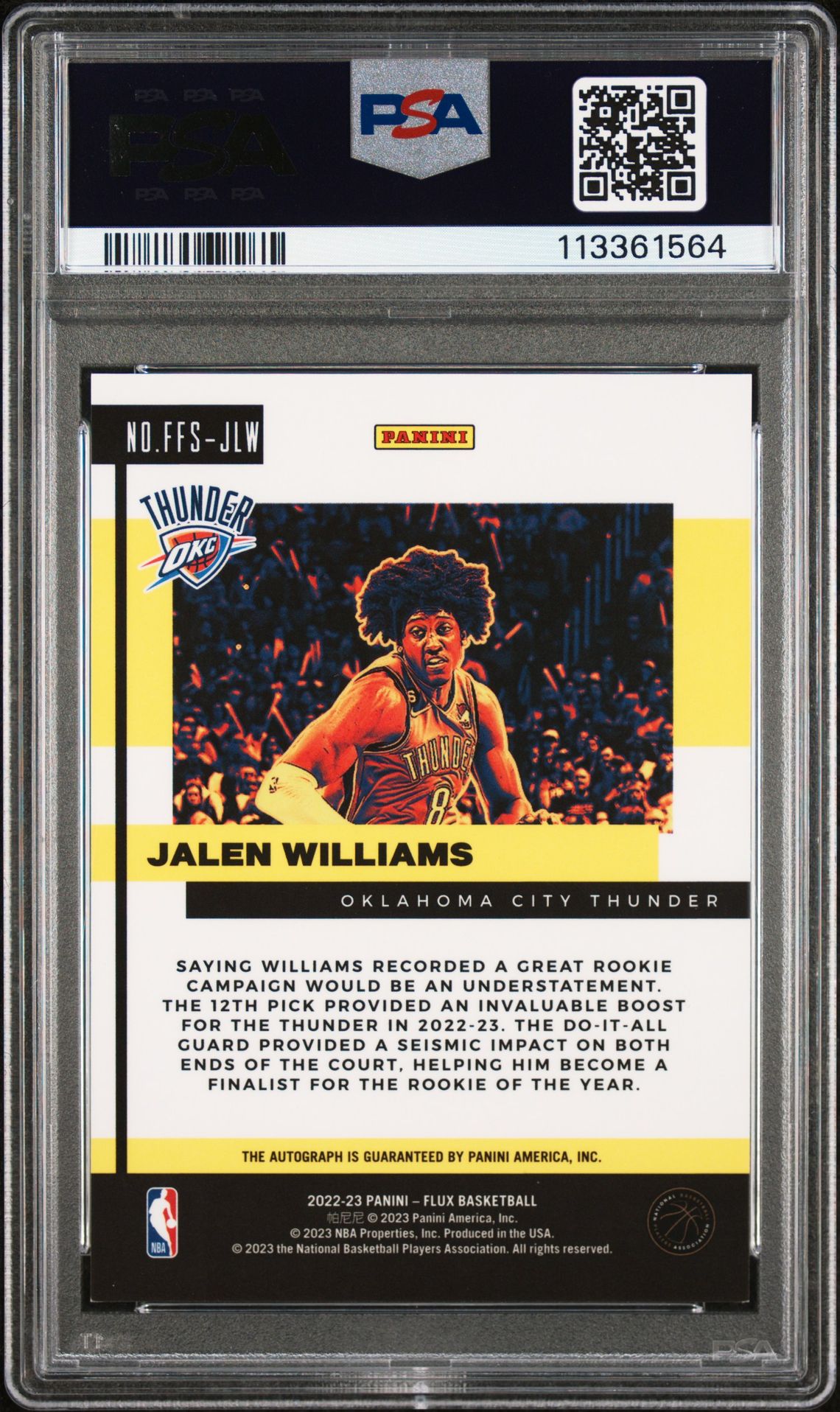 2022 Panini Flux Freshman Signatures Jalen Williams #Ffsjlw Mint 9 back