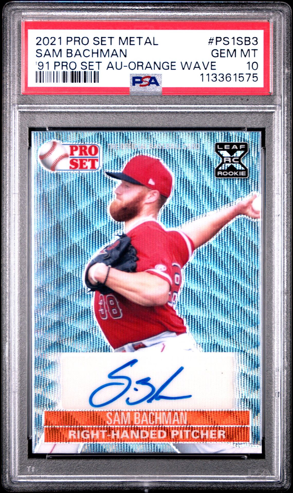 2021 Leaf Pro Set Metal 1991 Pro Set Autographs Sam Bachman #Ps1Sb3 ('91 Pro Set Au-Orange Wave) Gem Mt 10 front