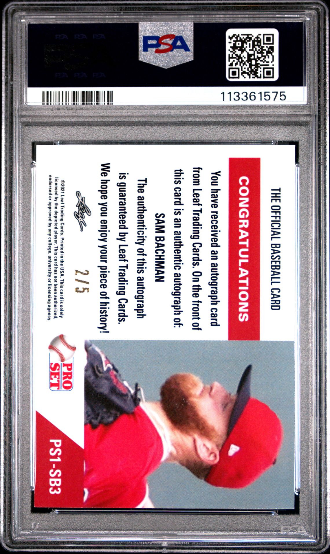 2021 Leaf Pro Set Metal 1991 Pro Set Autographs Sam Bachman #Ps1Sb3 ('91 Pro Set Au-Orange Wave) Gem Mt 10 back