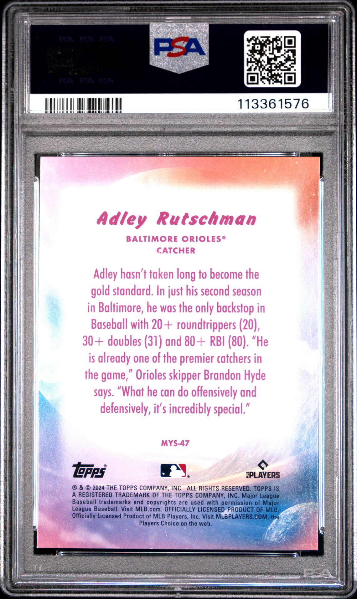 2024 Topps Update Mystical Adley Rutschman #Mys47 Gem Mt 10 back