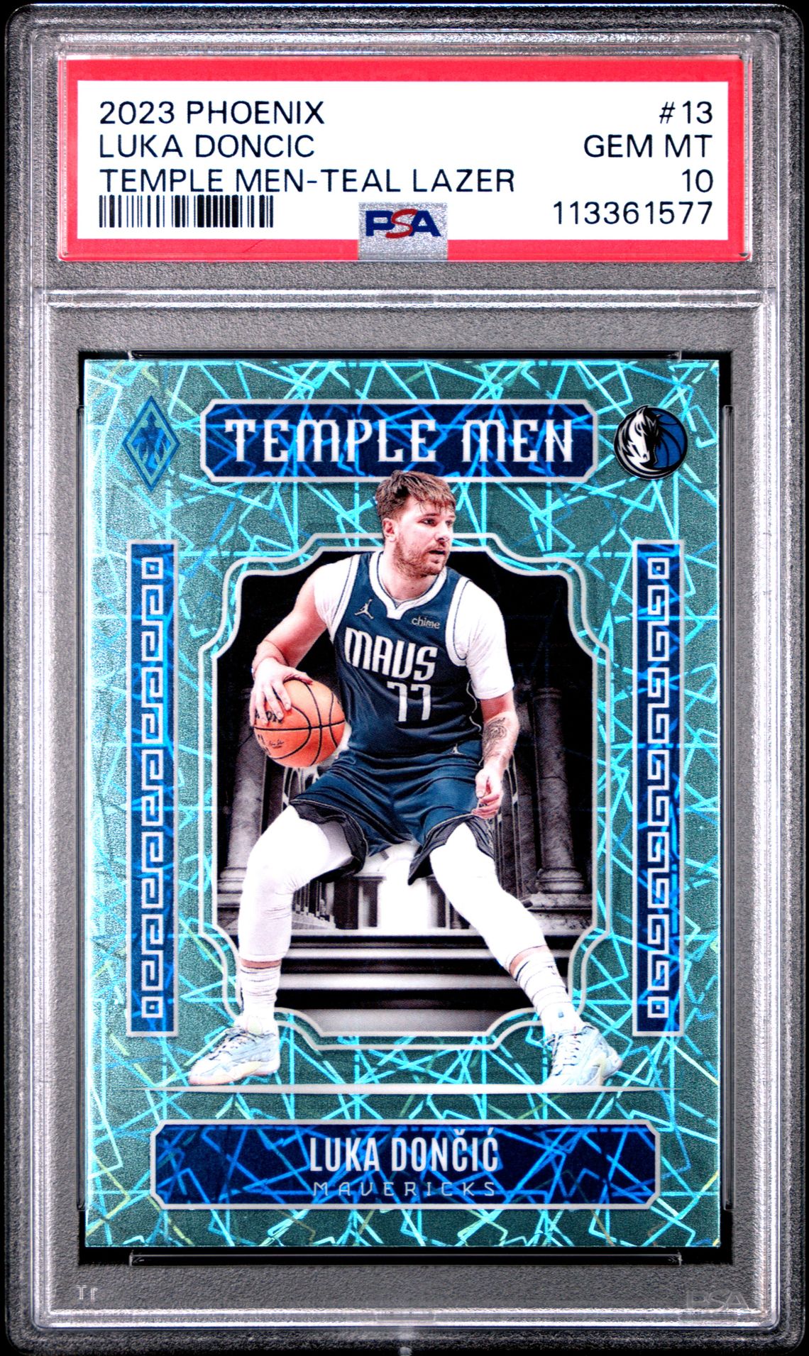 2023 Panini Phoenix Temple Men Luka Doncic #13 (Temple Men-Teal Lazer) Gem Mt 10 front
