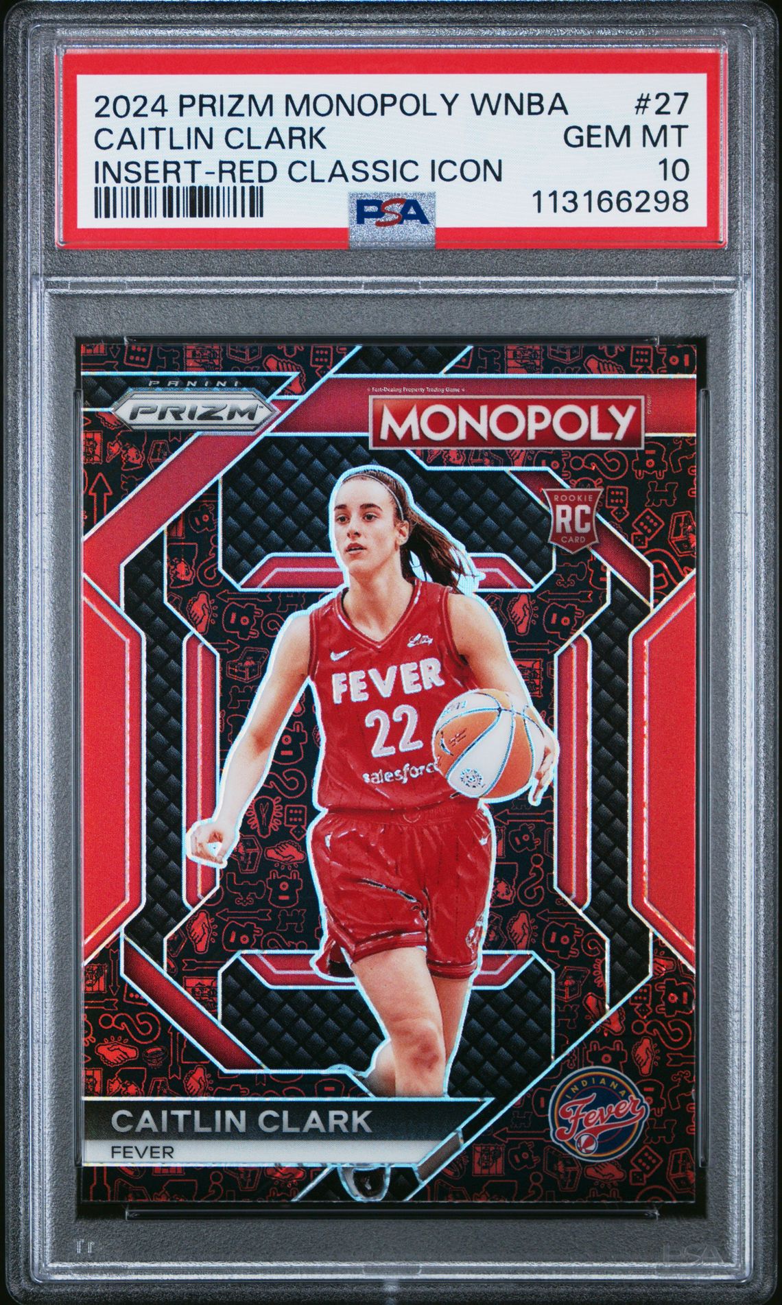 2024 Panini Prizm Monopoly Wnba Insert Caitlin Clark #27 (Insert-Red Classic Icon) Gem Mt 10 front