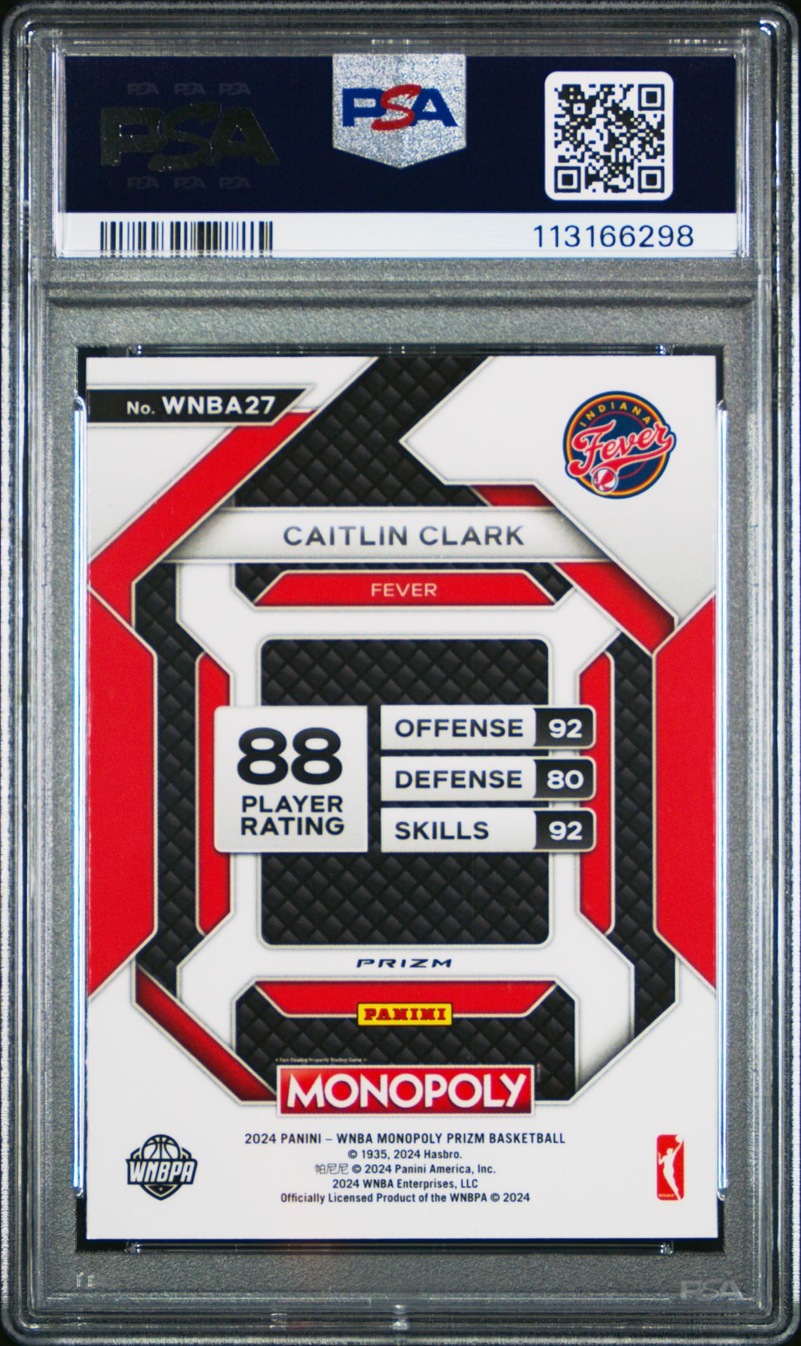 2024 Panini Prizm Monopoly Wnba Insert Caitlin Clark #27 (Insert-Red Classic Icon) Gem Mt 10 back