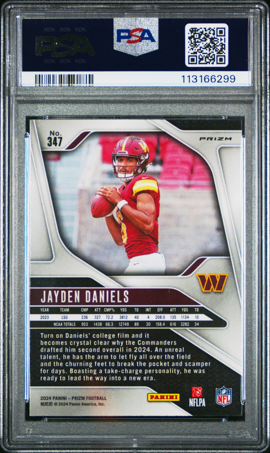 2024 Panini Prizm Jayden Daniels #347 (Disco Prizm) Mint 9 back