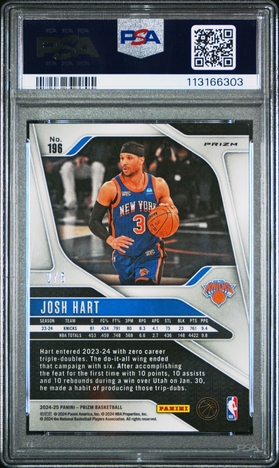 2024 Panini Prizm Josh Hart #196 (Neon Green Fast Break) Mint 9 back