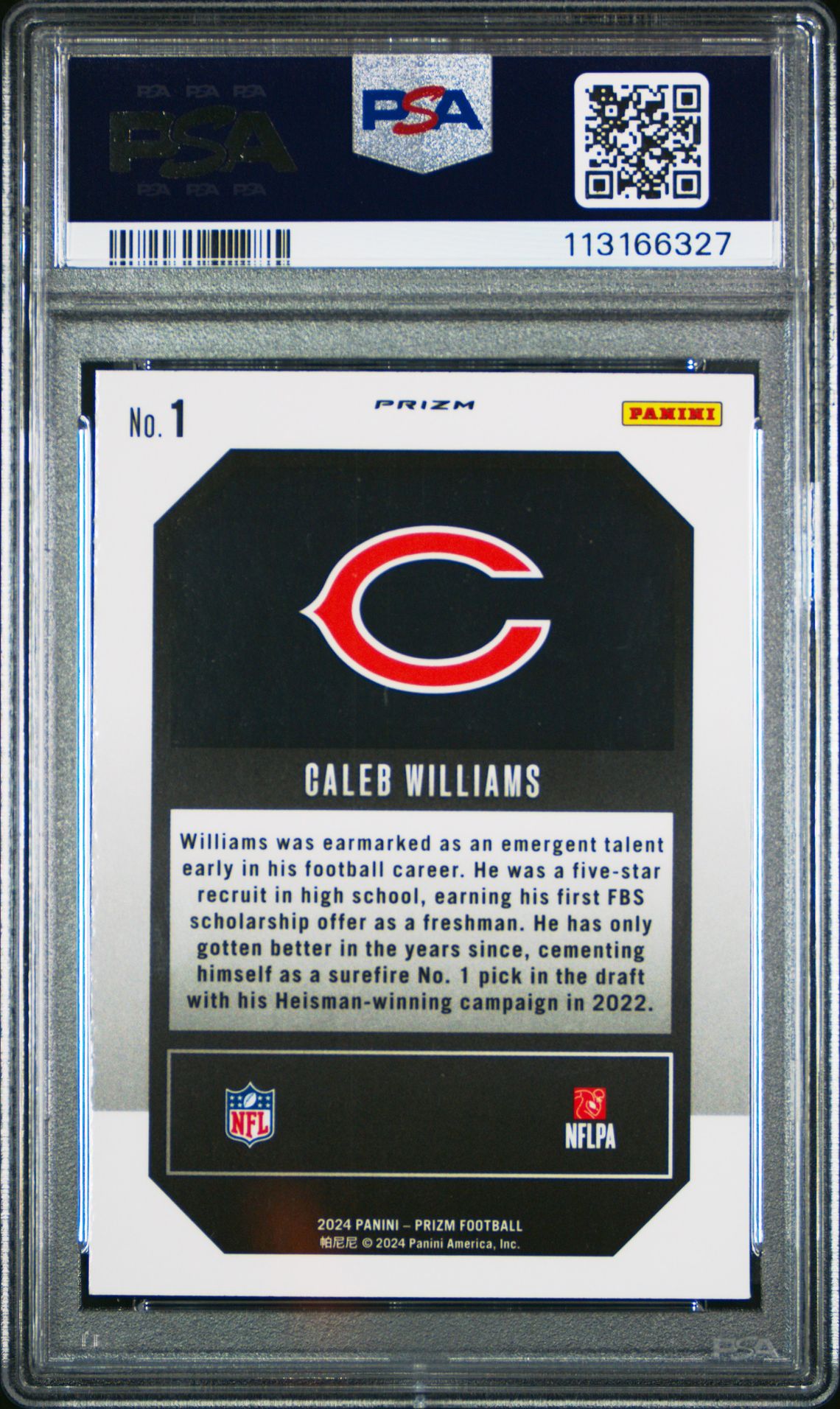 2024 Panini Prizm Emergent Caleb Williams #1 (Emergent-Green Ice) Gem Mt 10 back