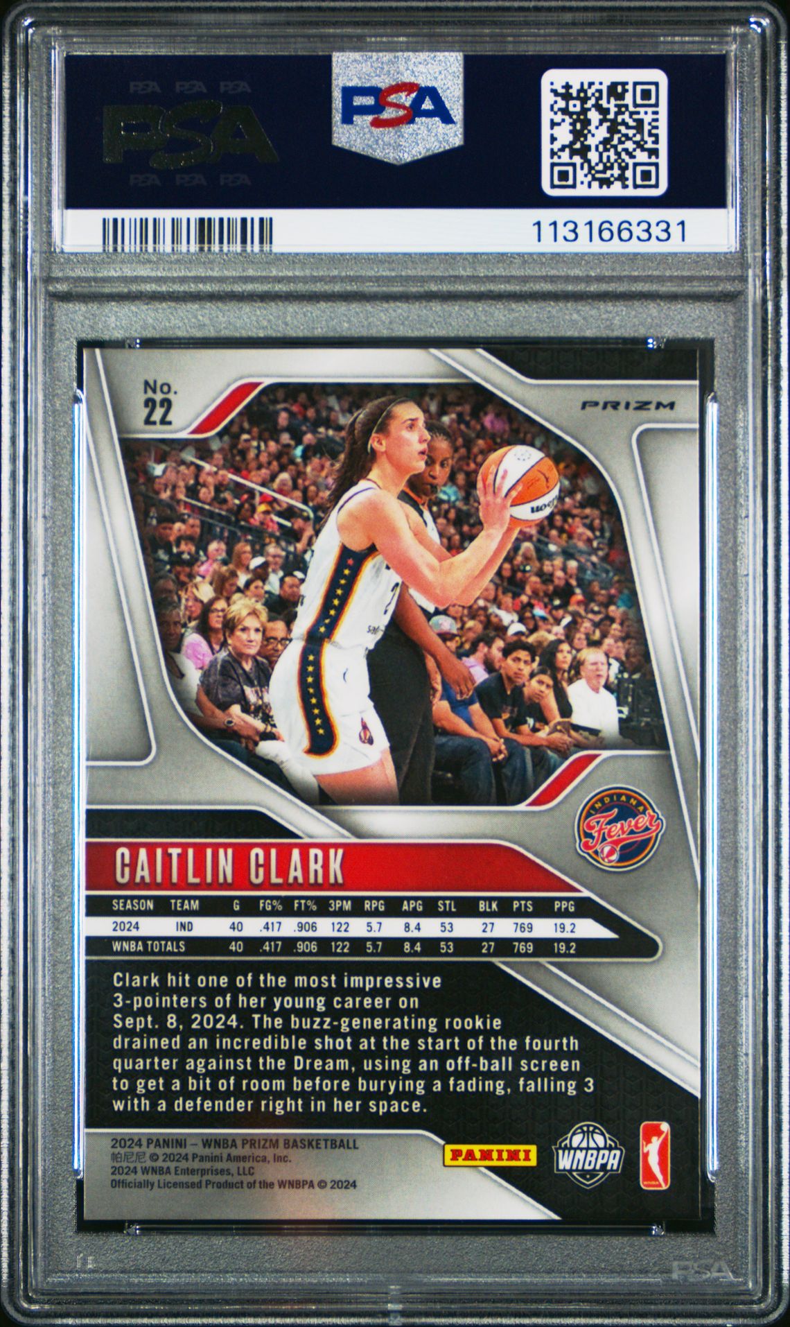 2024 Panini Prizm Wnba Caitlin Clark #22 (Green Prizm) Gem Mt 10 back