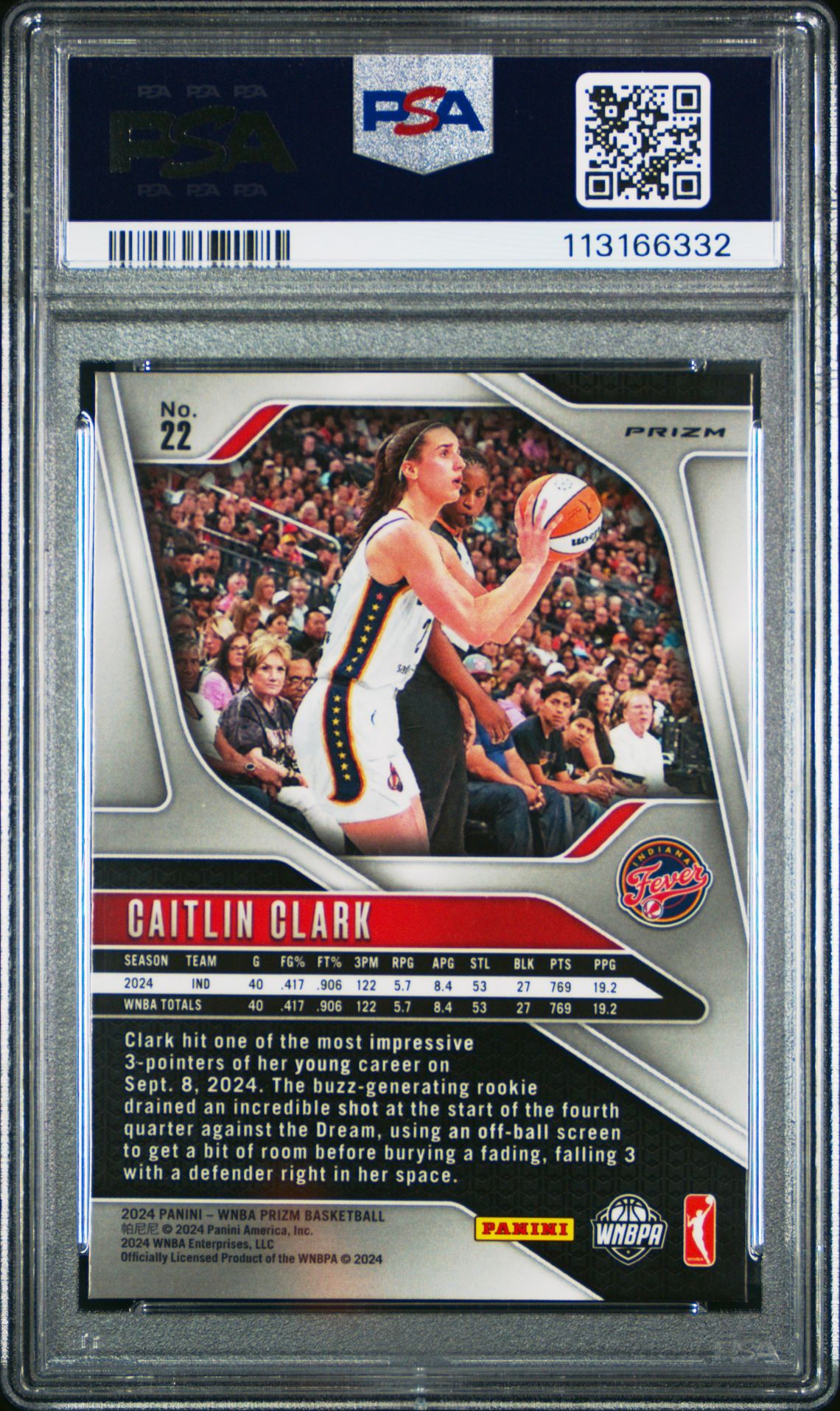 2024 Panini Prizm Wnba Caitlin Clark #22 (Blue Velocity) Mint 9 back