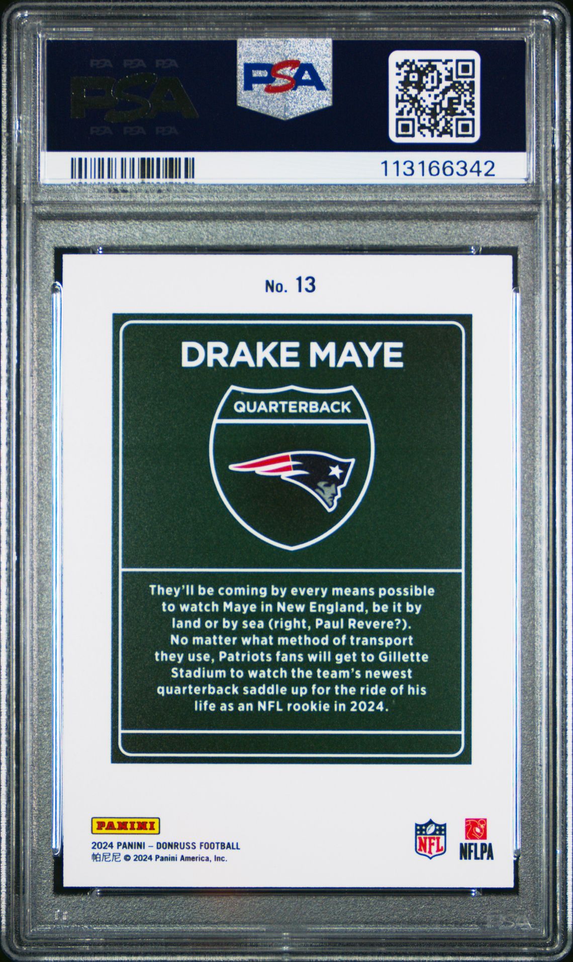 2024 Panini Donruss Downtown! Drake Maye #13 Gem Mt 10 back