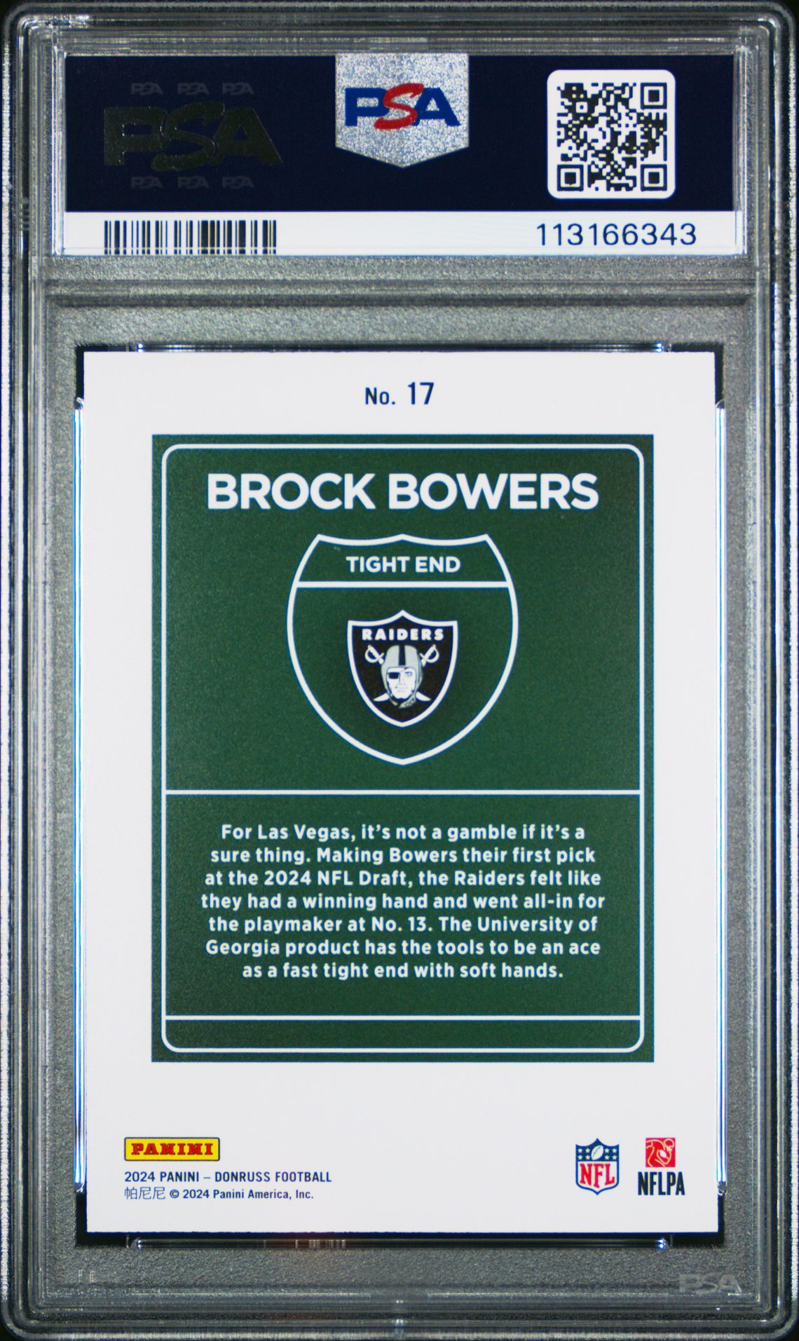 2024 Panini Donruss Downtown! Brock Bowers #17 Gem Mt 10 back