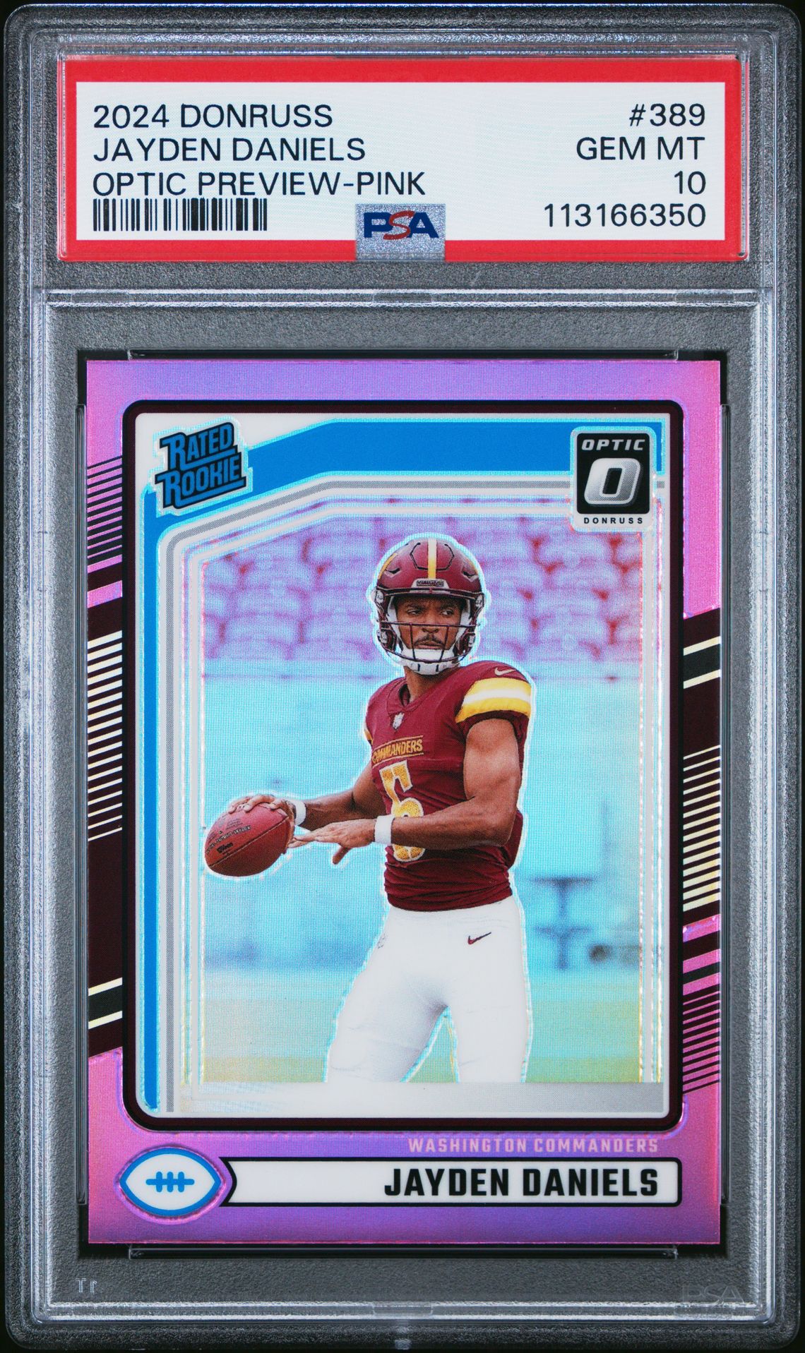 2024 Panini Donruss Jayden Daniels #389 (Optic Preview-Pink) Gem Mt 10 front