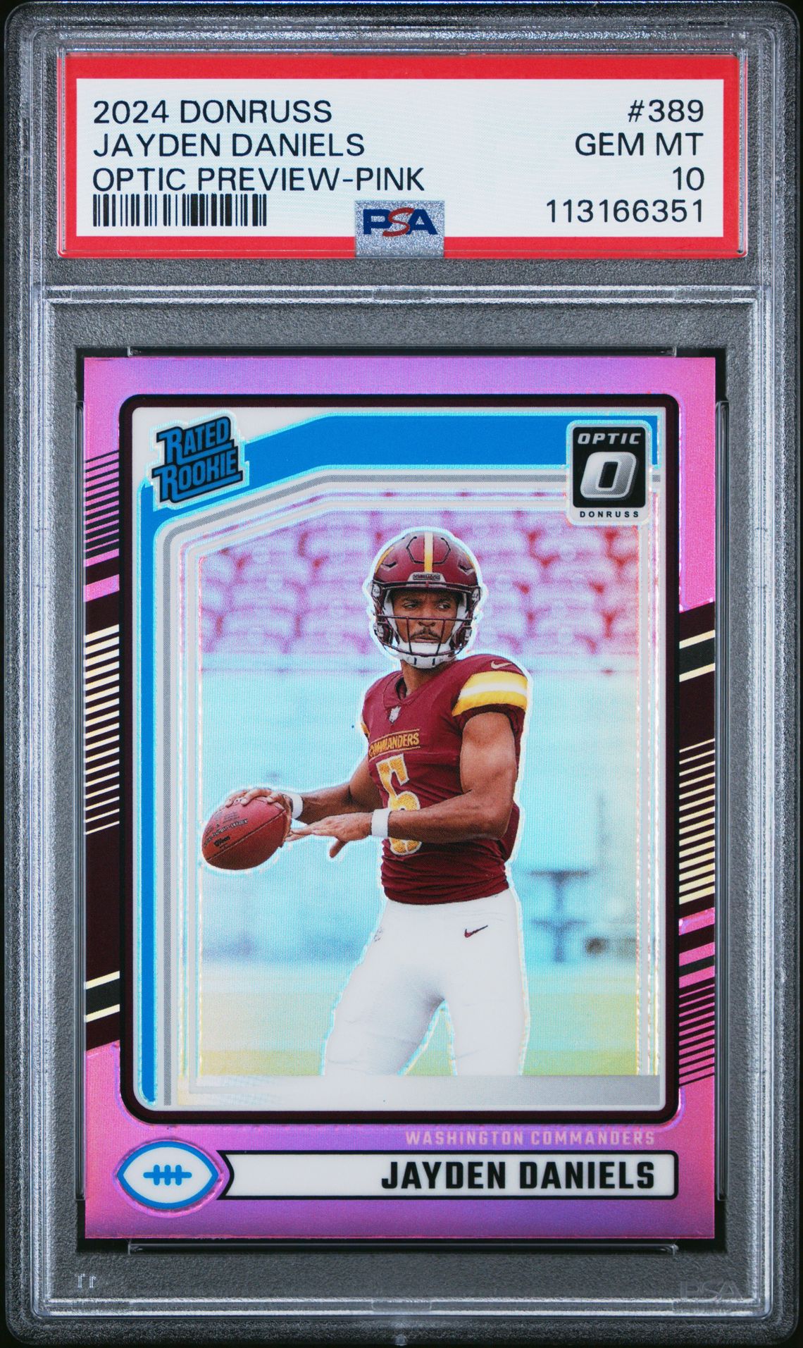 2024 Panini Donruss Jayden Daniels #389 (Optic Preview-Pink) Gem Mt 10 front