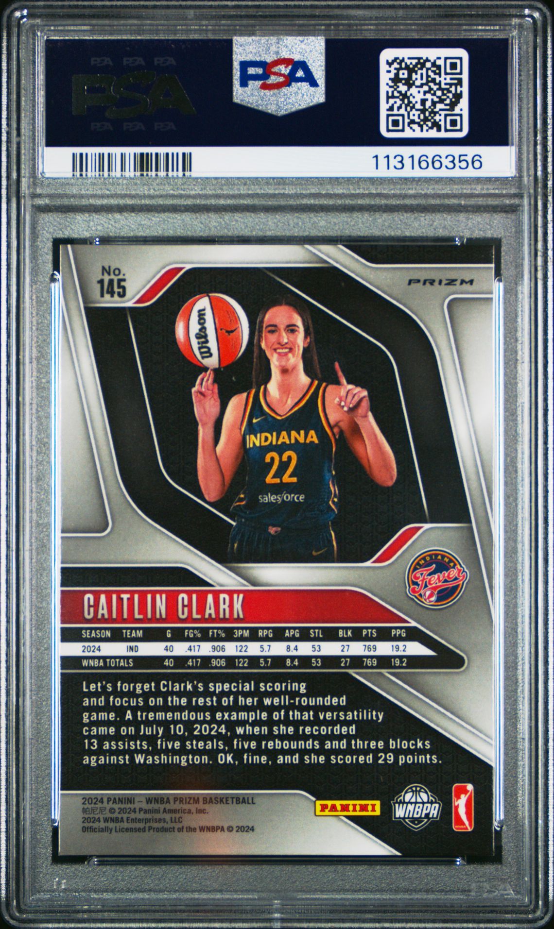 2024 Panini Prizm Wnba Caitlin Clark #145 (Ice) Mint 9 back