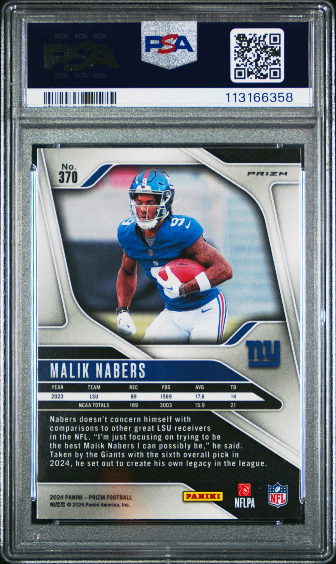2024 Panini Prizm Malik Nabers #370 (Disco Prizm) Gem Mt 10 back