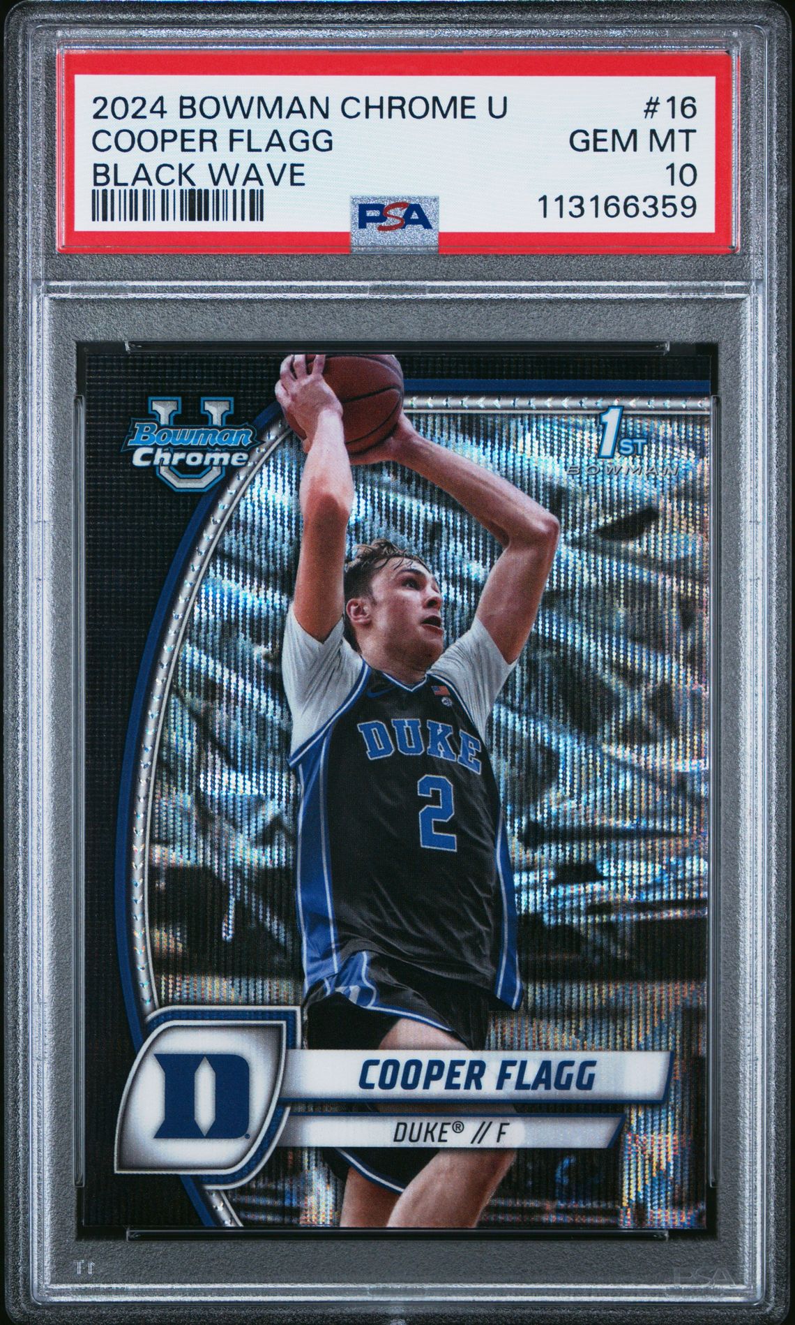 2024 Bowman Chrome University Cooper Flagg #16 (Black Wave) Gem Mt 10 front