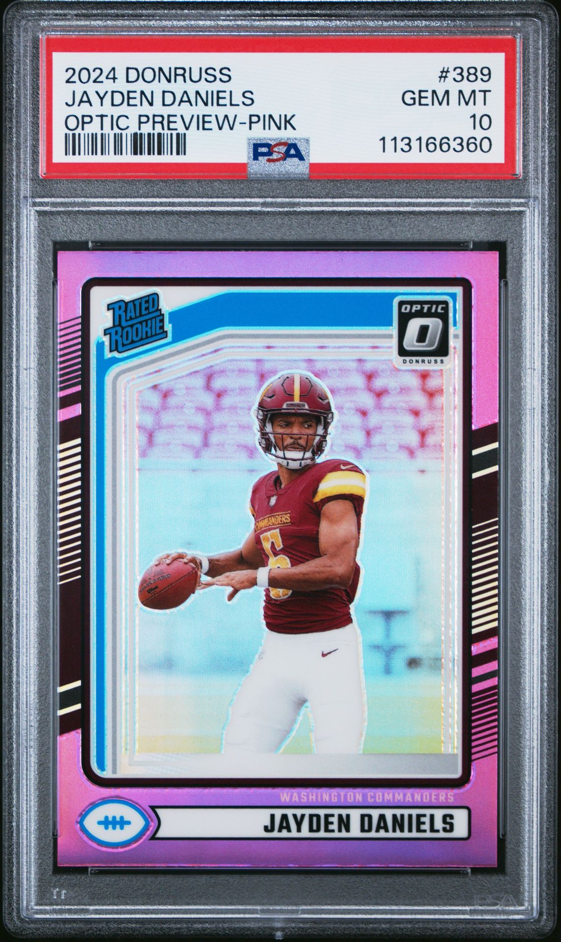2024 Panini Donruss Jayden Daniels #389 (Optic Preview-Pink) Gem Mt 10 front