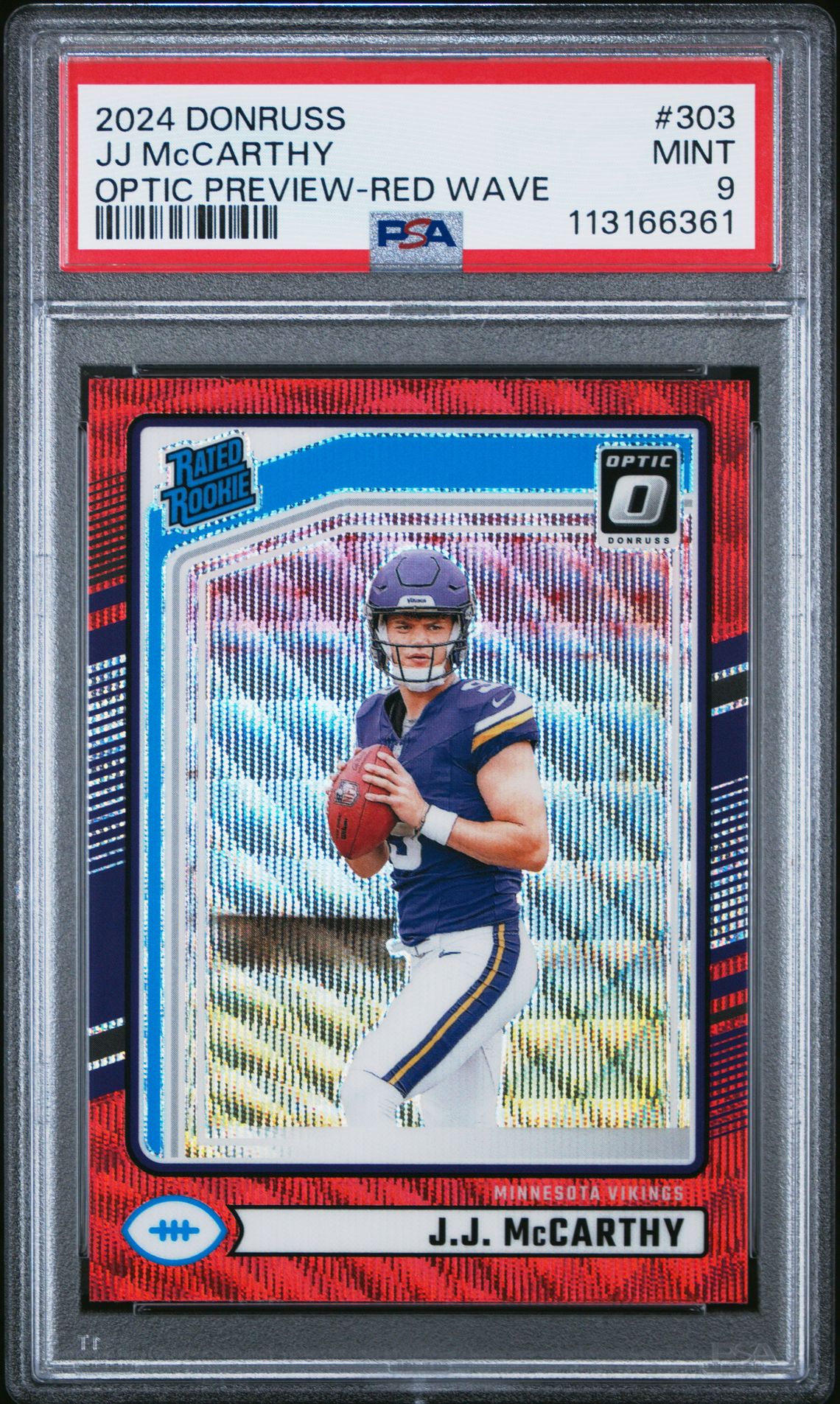 2024 Panini Donruss Jj Mccarthy #303 (Optic Preview-Red Wave) Mint 9 front