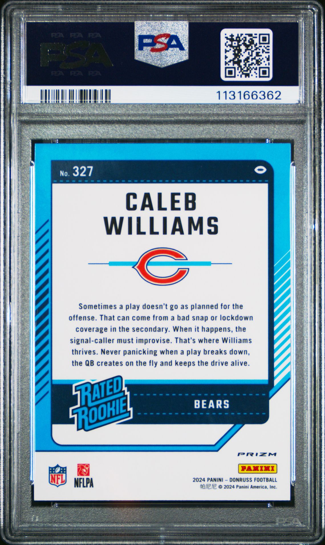 2024 Panini Donruss Caleb Williams #327 (Optic Preview-Pink) Mint 9 back
