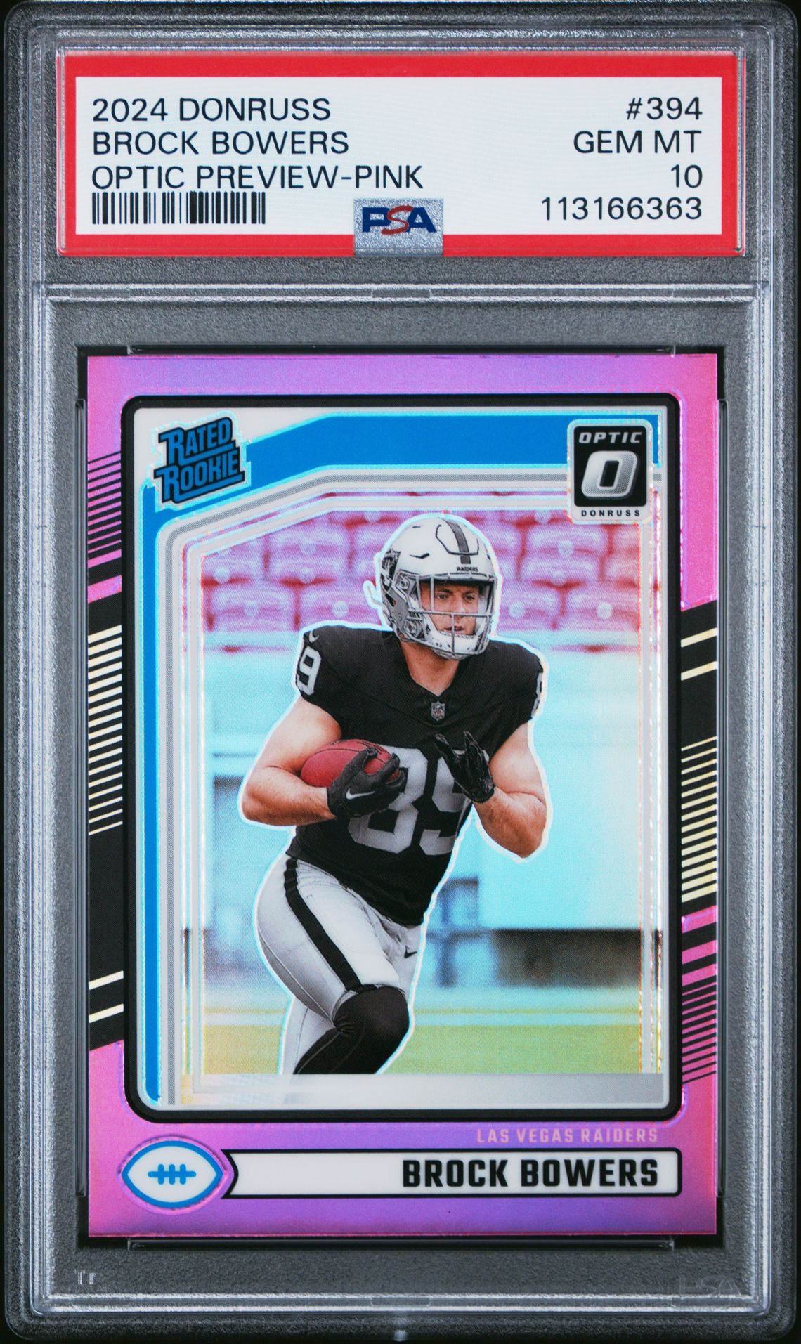 2024 Panini Donruss Brock Bowers #394 (Optic Preview-Pink) Gem Mt 10 front