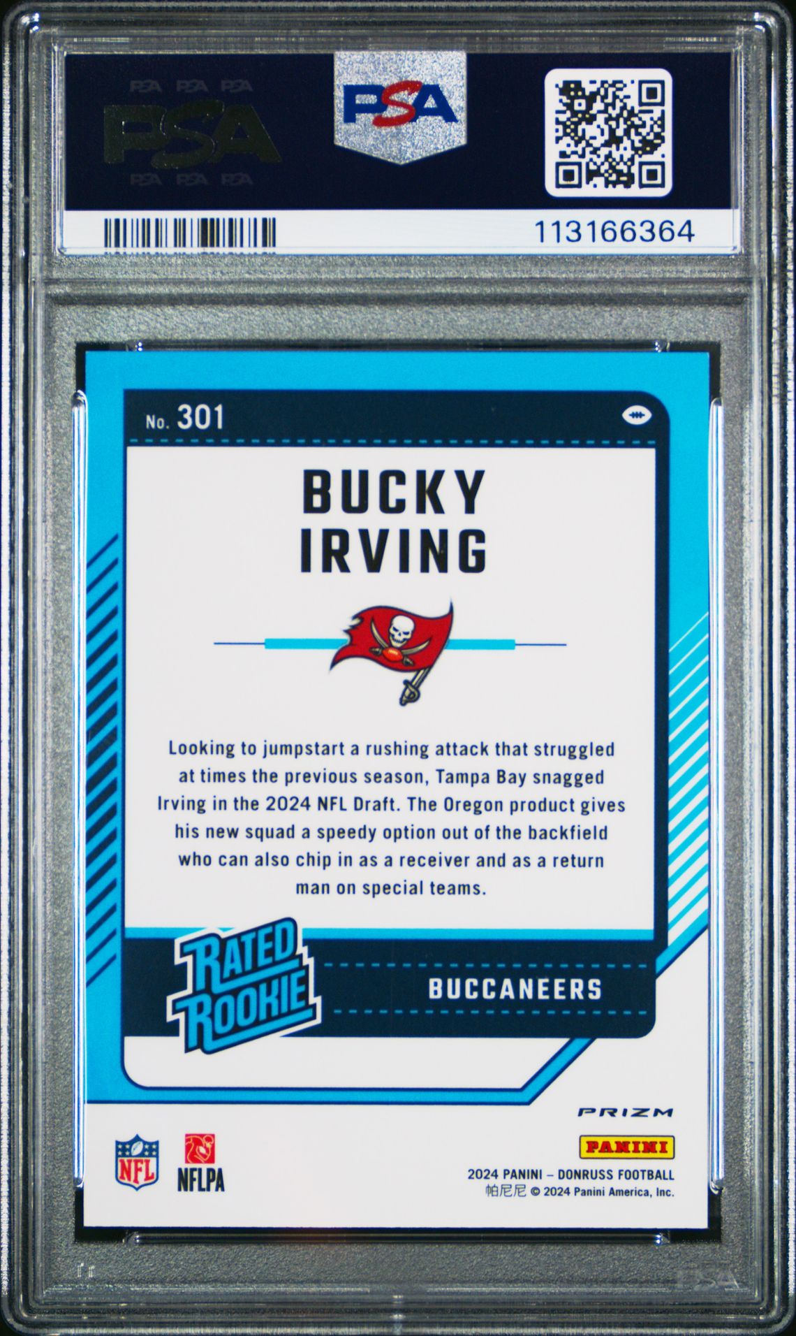 2024 Panini Donruss Bucky Irving #301 (Optic Preview-Football Emoji) Gem Mt 10 back