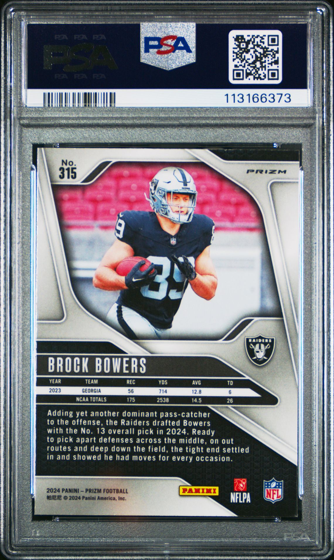 2024 Panini Prizm Brock Bowers #315 (Silver Prizm) Mint 9 back