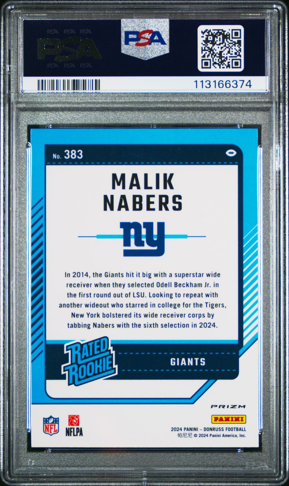 2024 Panini Donruss Malik Nabers #383 (Optic Preview-Red Wave) Gem Mt 10 back